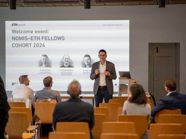 Didier Queloz, Director of the Centre for Origin and Prevalence of Life at ETH Zurich, opening the welcome event of the NOMIS–ETH Fellows, Cohort 2024.